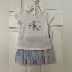Calvin Klein Jeans Baby Girl's White Top & Tie-Dye Tulle Skirt Set Size 18M